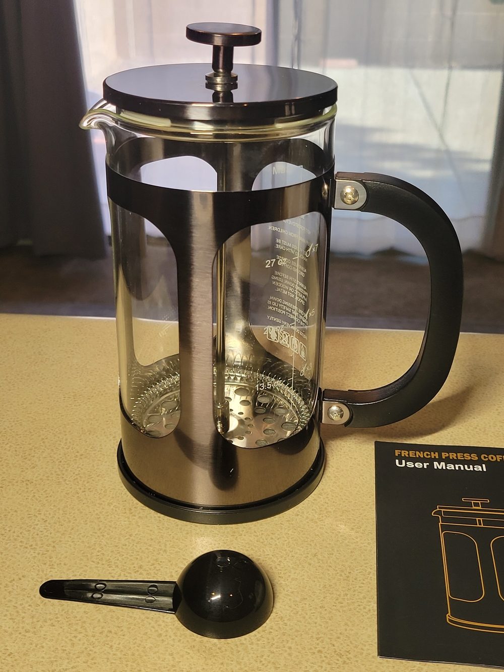 Veken 34 Oz  Stainless Steel and Glass French Press Coffee Maker - Pewter
